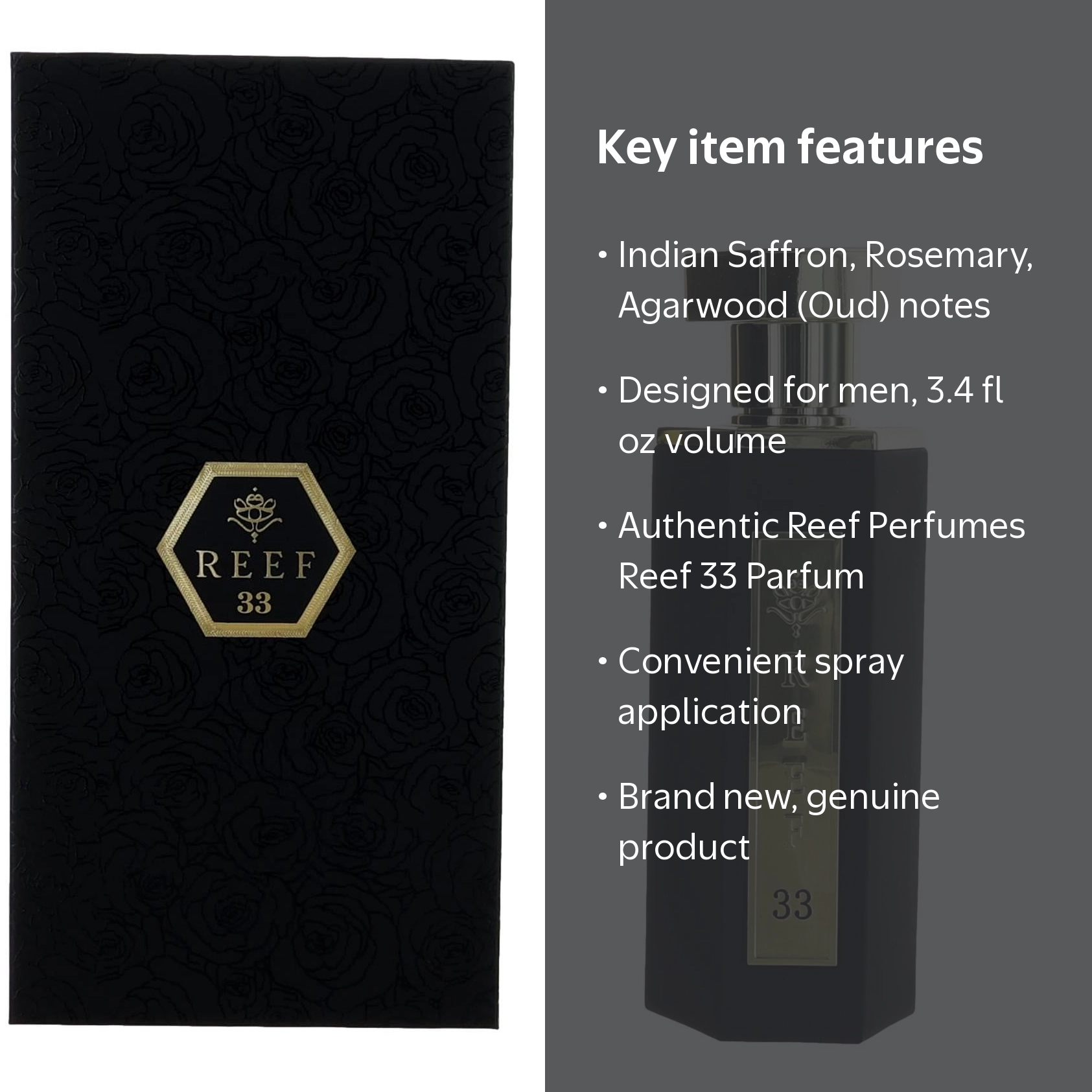 Reef Perfumes, Parfum Spray for Men, 3.4 oz, Oud Rosemary Saffron