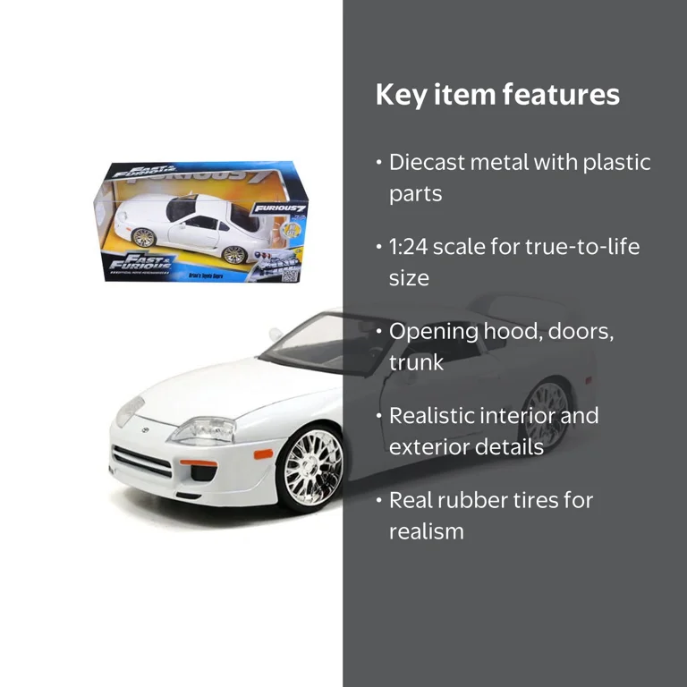Jada Toys, Diecast Model Car, Toyota Supra White 1/24, Fast