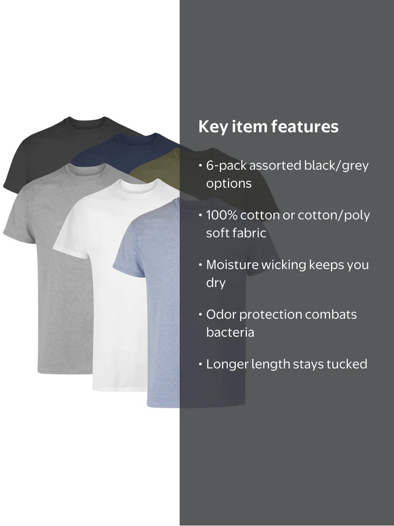 Hanes, Men's Pocket T-Shirt, 6 Pack, Assorted Colors - Walmart.com