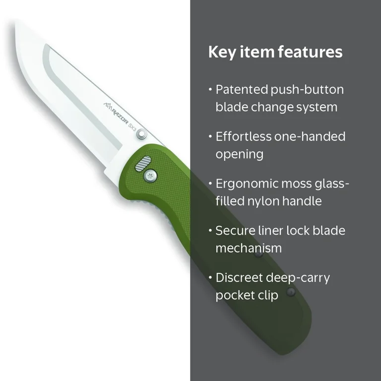 PG♡カーキスニード0 Outdoor Edge Razor SX3 Moss Green Replaceable Blade Carry Knife