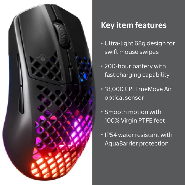 SteelSeries Aerox 3 Wireless RGB Optical Gaming Mouse - Onyx