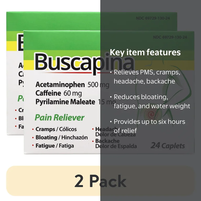 2 pack) Buscapina Multi Symptom Acetaminophen and Caffeine Pain
