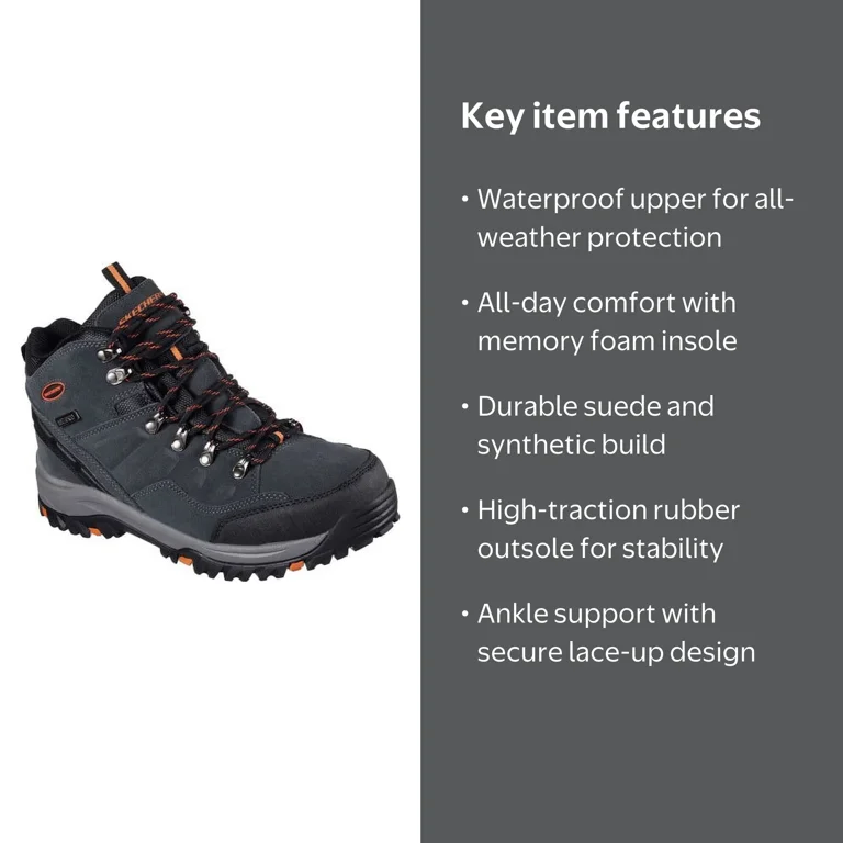 Skechers Men\'s Relment Pelmo Hiking Boots Gray‎ Size 10 Waterproof Relaxed Fit: Relment - Pelmo main image 4