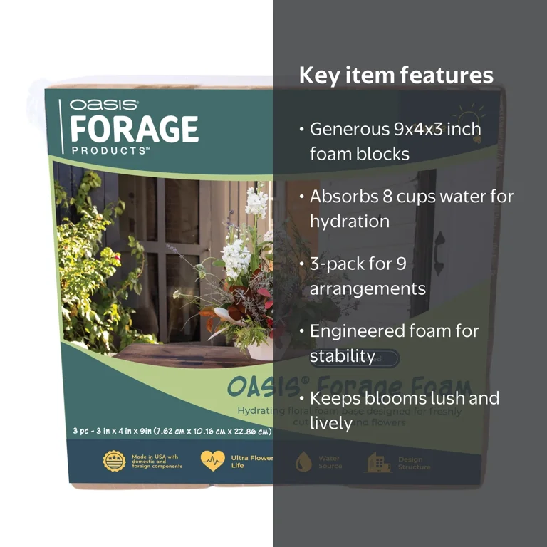 OASIS Forage Floral Foraging Foam, Brown, 3 pack, 9