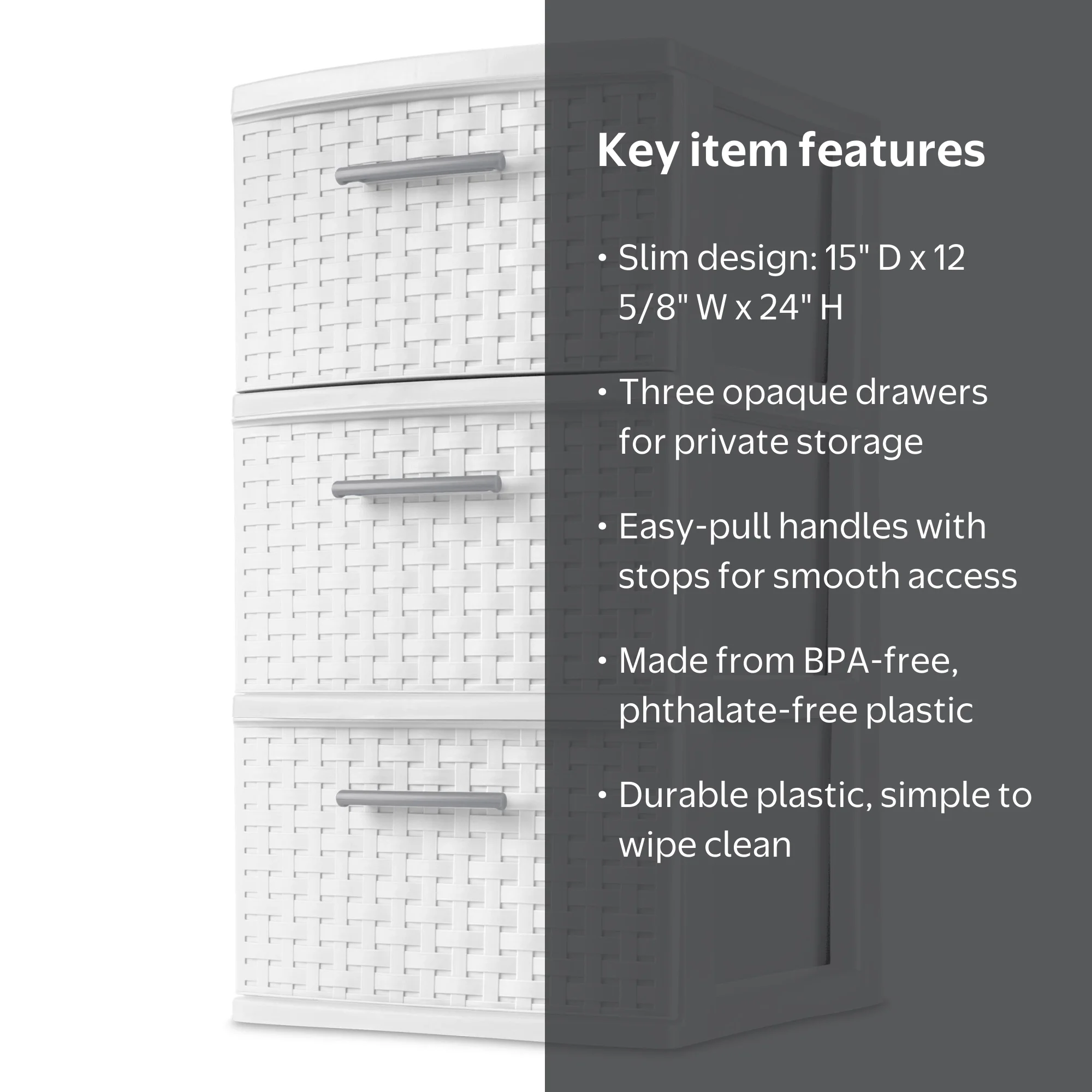 Sterilite 3 Drawer Weave Tower, Plastic Décor Drawers with Pull