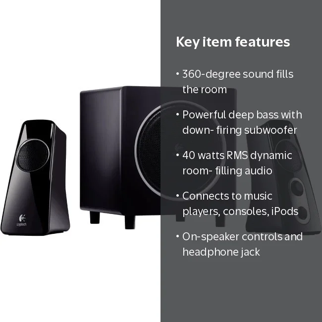 Logitech Z523 2.1 Speaker System, Black, 40W RMS, 360-Degree Sound