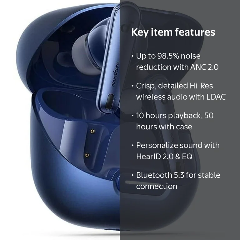 Soundcore, Earbuds, Navy Blue, Noise Cancelling, 50H Battery