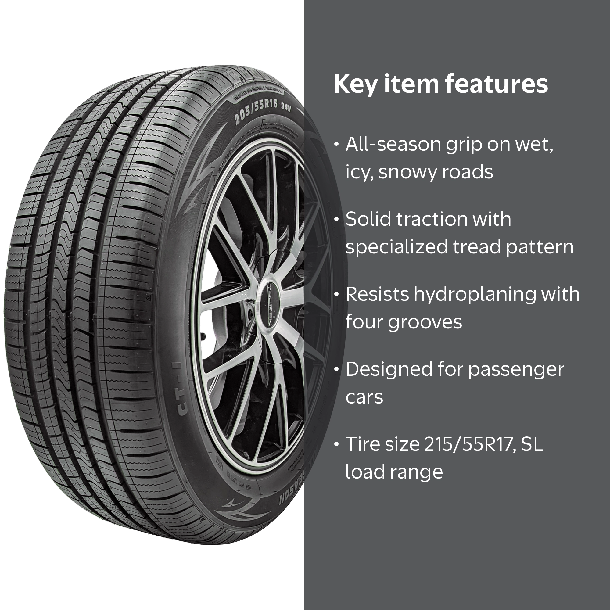 215/55R17 ① Crossmax 215/55R17 94V CT-1 All-Season Tire Fits: Nissan Altima