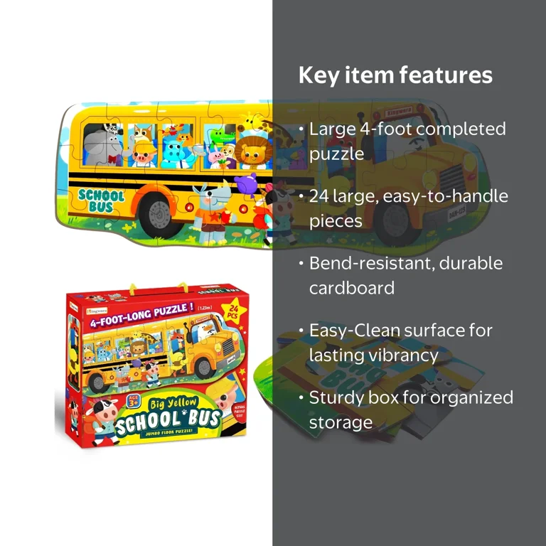 Kingwora Jumbo Floor Puzzle for Kids School Bus Jigsaw Puzzle for