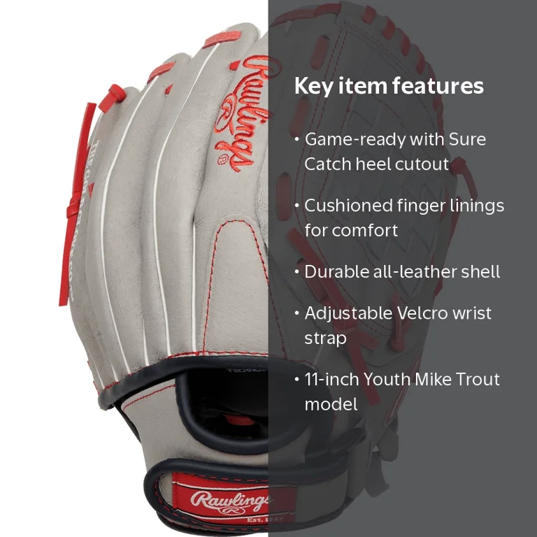 Rawlings, Youth Baseball Glove, 11 inch, Gray, Right Hand Throw