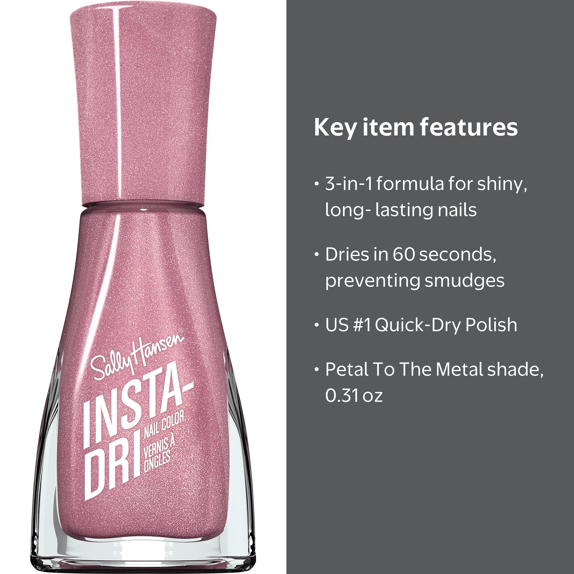 Sally Hansen Quick Dry Insta Dri Nail Polish, Petal To The Metal