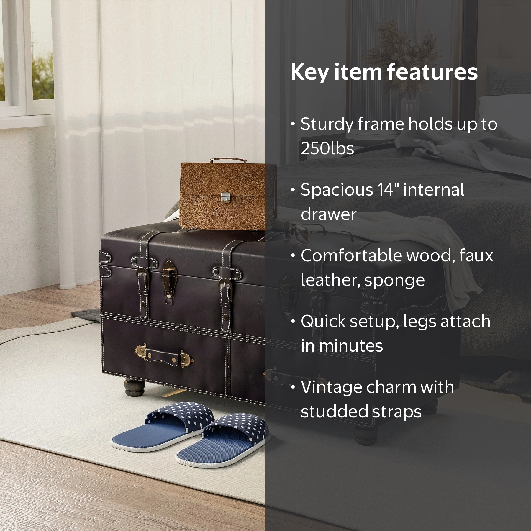 COZAYH Vintage Large Storage Trunk, Matte Black Chest Cabinet with