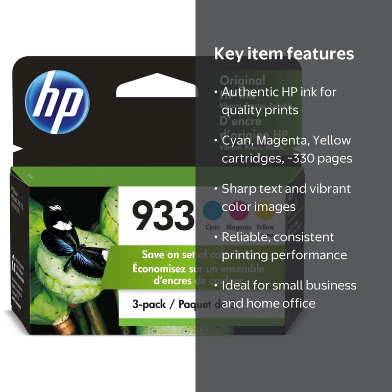 HP, Ink Cartridge, 933 3pk Cyan Magenta Yellow, For HP Printer