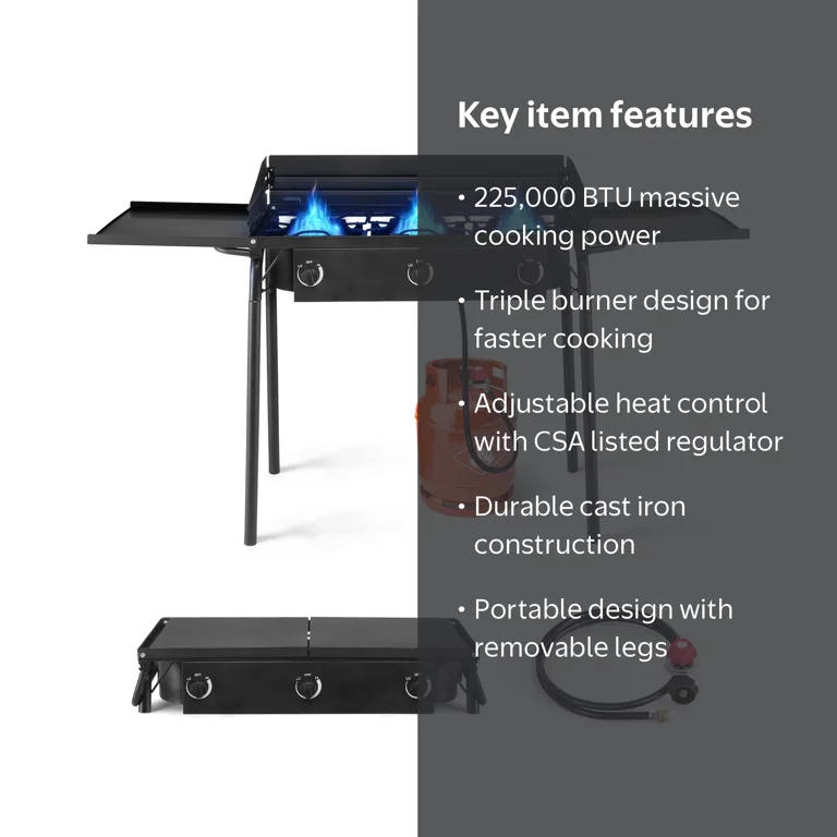 Ktaxon Outdoor Camping Stove with 3 Burners, 225000 BTU, Cast Iron