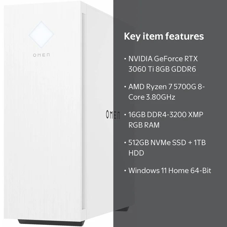 HP OMEN 25L Gaming PC, AMD Ryzen 7 5700G, 16GB HyperX DDR4, NVIDIA