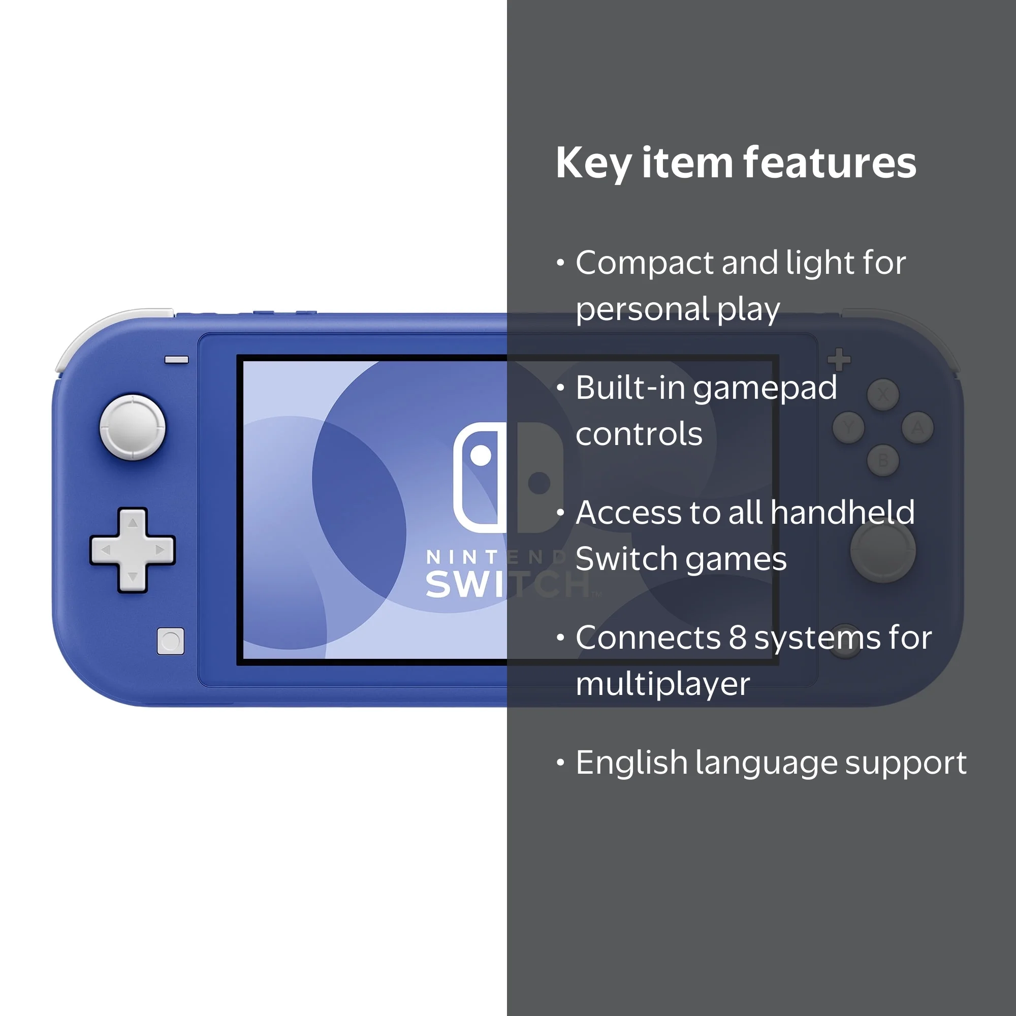 Nintendo Switch Lite Handheld Console, Blue, Built-in Control Pad