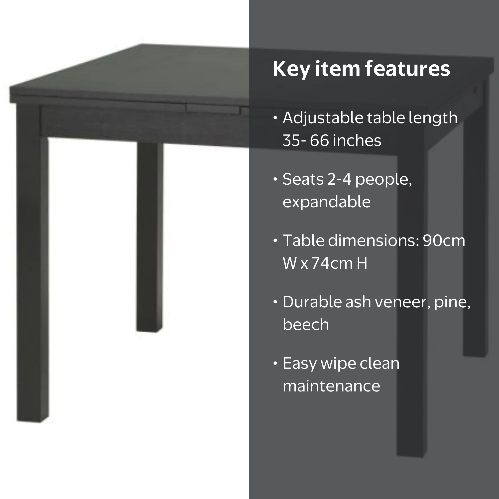 Ikea Extendable table, brown-black, 35 3/8/50 3/4/66 1/8x35 3/8