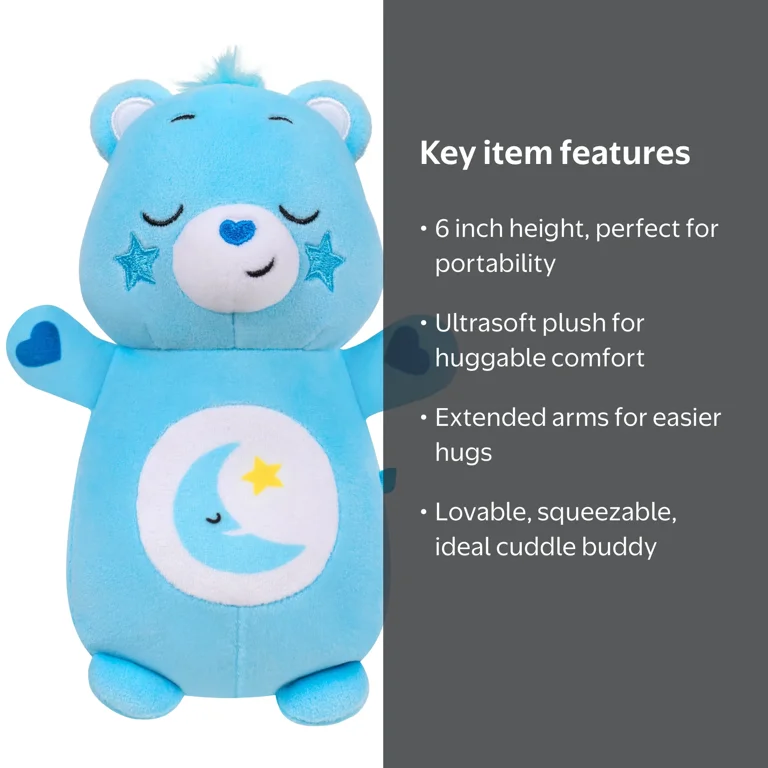 Squishmallows, Care Bears Bedtime Bear HugMees, Blue, 6 inch