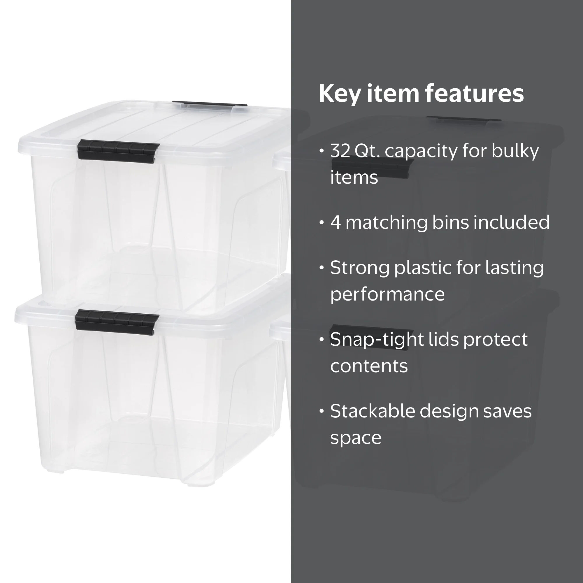 IRIS USA 32 Qt. Plastic Storage Bins - Stackable, Latching