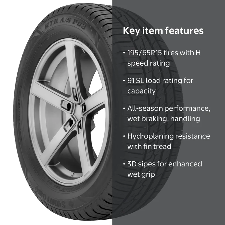 Sumitomo, HTR A S P03 Passenger Tire, 195/65R15 91H, All Season