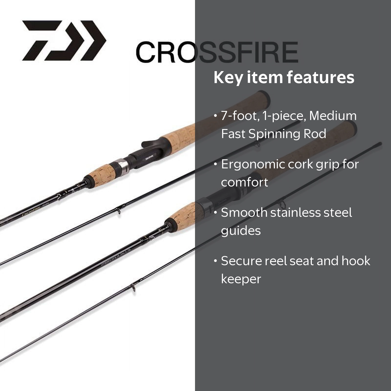 Daiwa Crossfire 7' Med Fast Spinning Fishing Pole, 1pc, 1/8-3/4oz