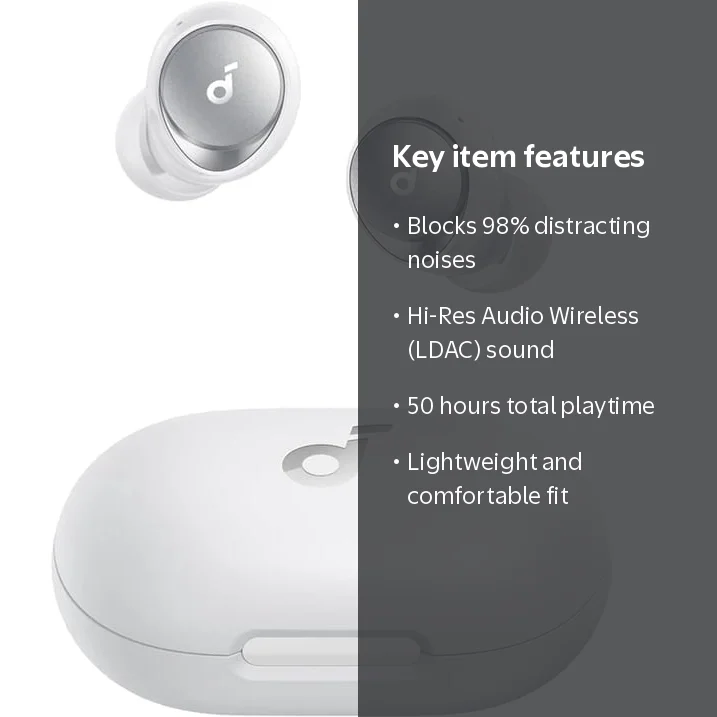 Soundcore by Anker Space A40 White Wireless Earbuds, Adaptive