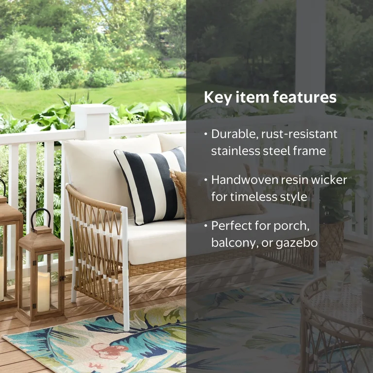 Better Homes & Gardens Lilah Outdoor Wicker Loveseat with White