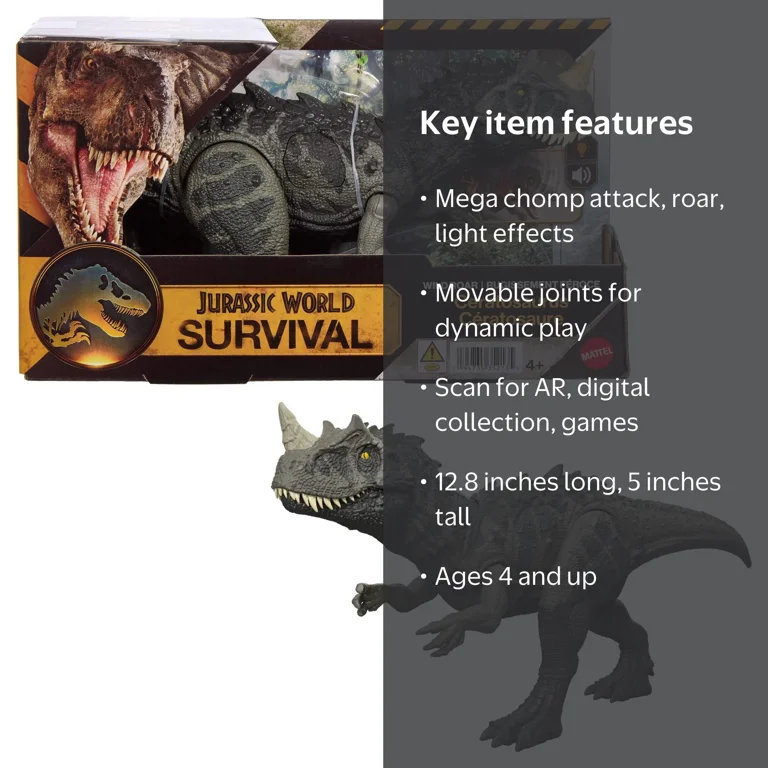 Jurassic World Wild Roar Ceratosaurus Action Figure Toy, 12.4-inch