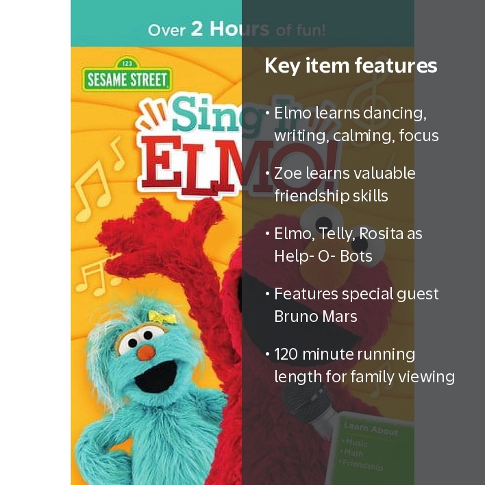 SDS, DVD, Sing It Elmo, Featuring Bruno Mars, 120 mins - Walmart.com