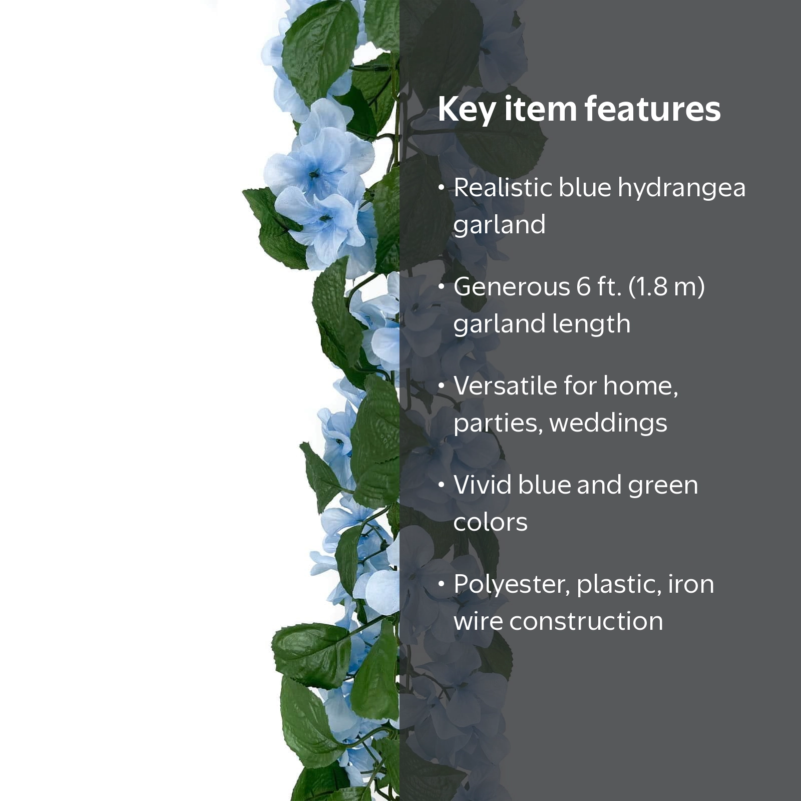 Ashland, 6ft. Blue Hydrangea Chain Garland, Faux Hanging Vine