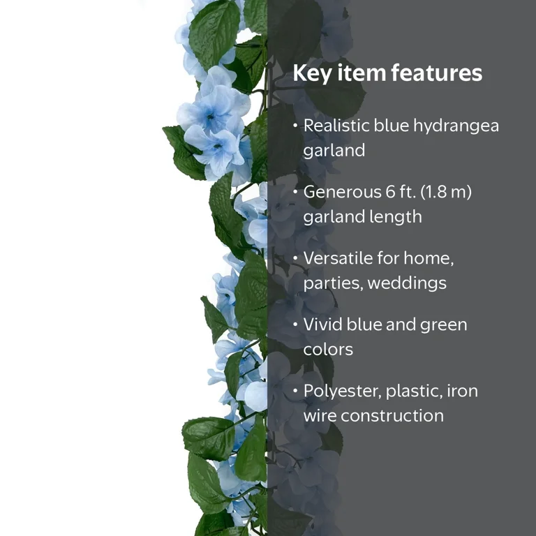 Ashland, 6ft. Blue Hydrangea Chain Garland, Faux Hanging Vine