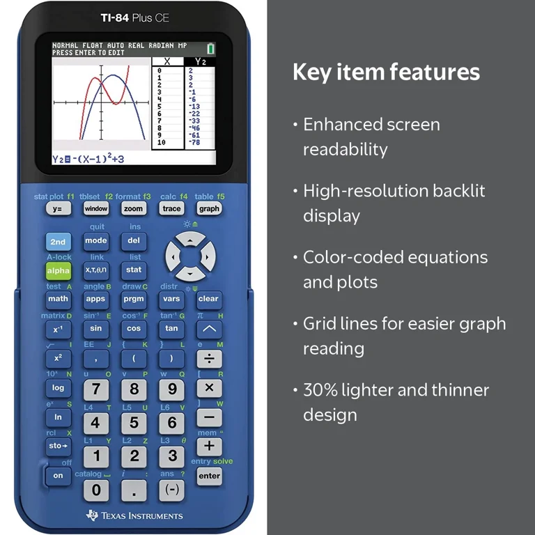 Texas Instruments, Graphing Calculator, TI-84 Plus CE, Bionic Blue
