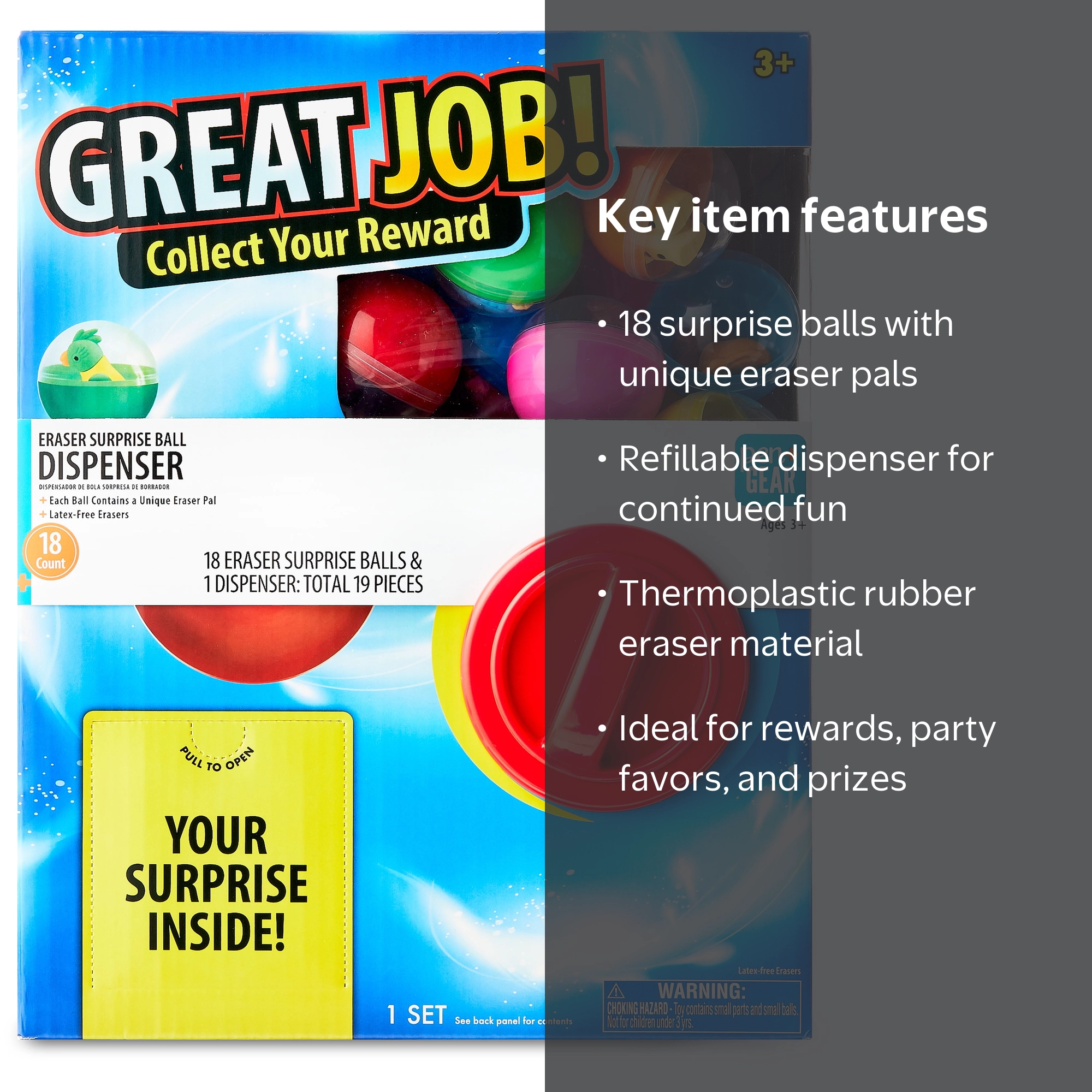 Pen+Gear Eraser Surprise Ball Dispenser with 18 Eraser Pals for