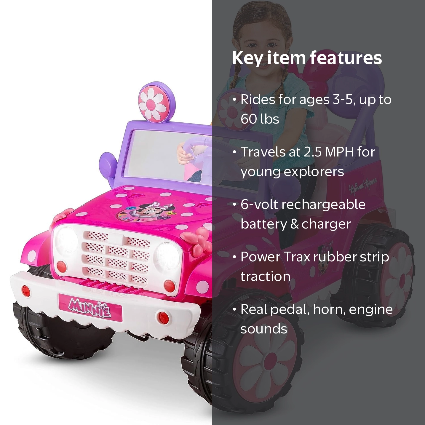 Kid Trax Disney's Minnie Mouse 6V Ride-On Toy, Flower Power 4x4