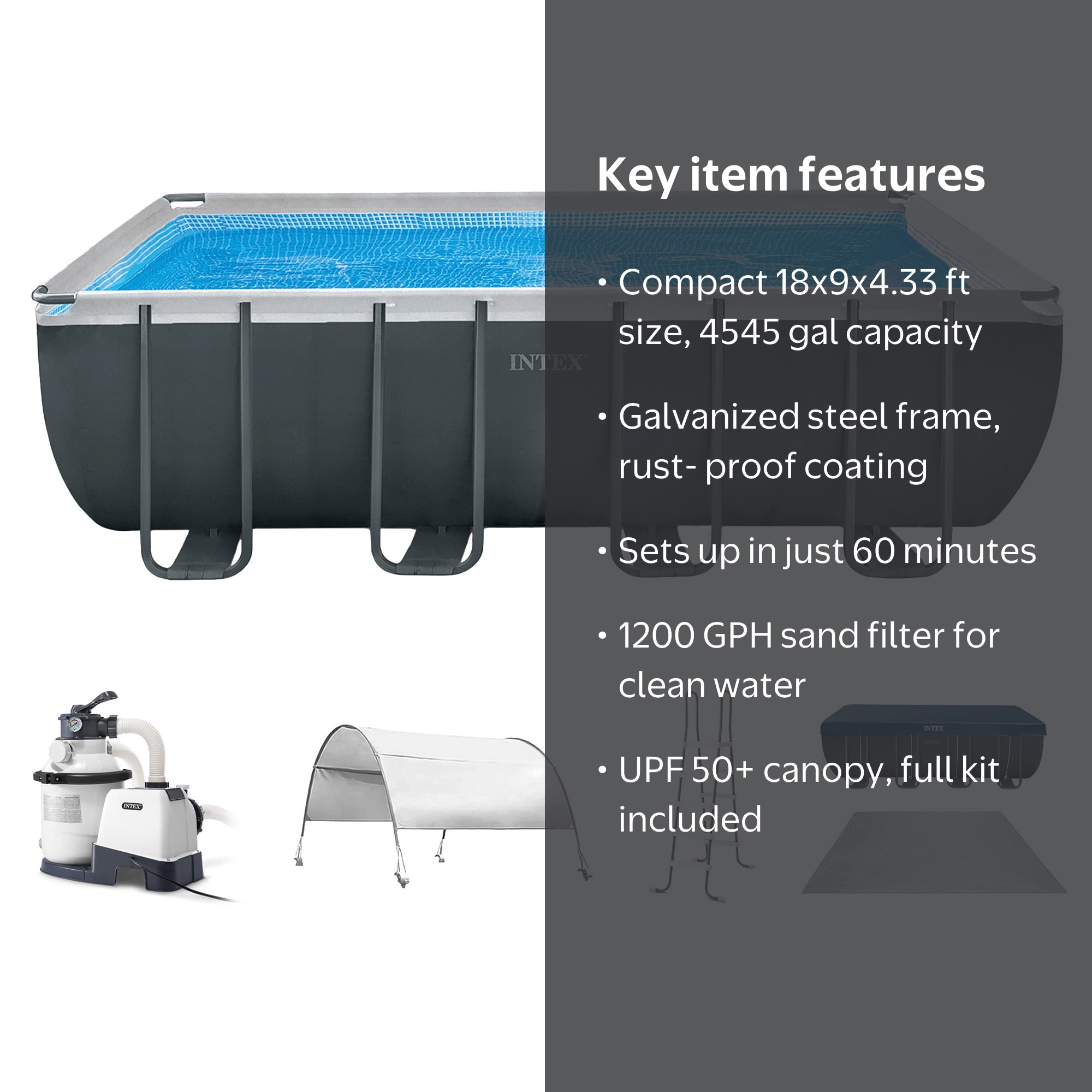 Intex 18Ft x 52In Ultra XTR Rectangular Frame Pool with Canopy