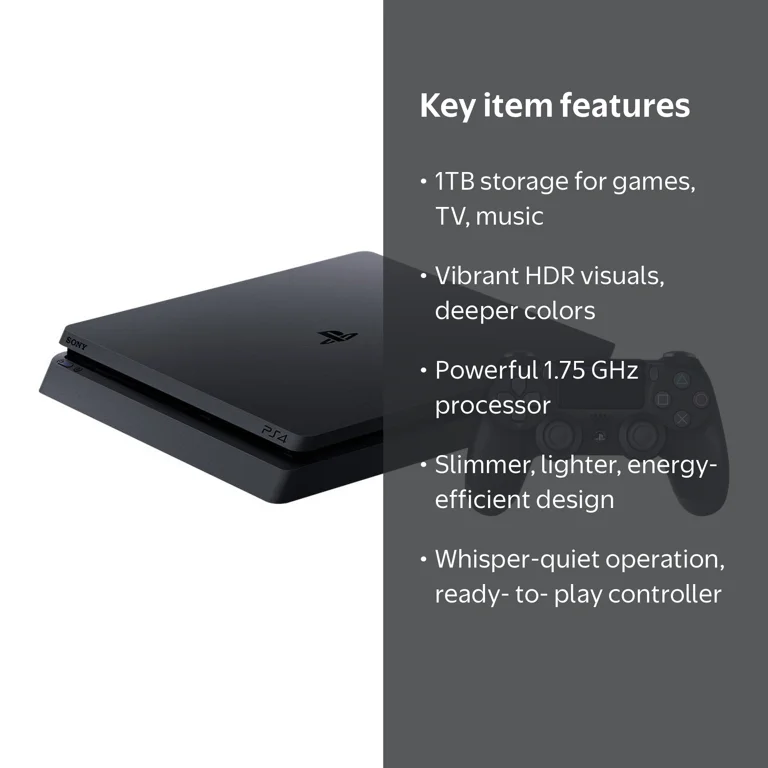 Free Shipping! Sony PS4 Slim, 1TB Black Gaming Console, Remote