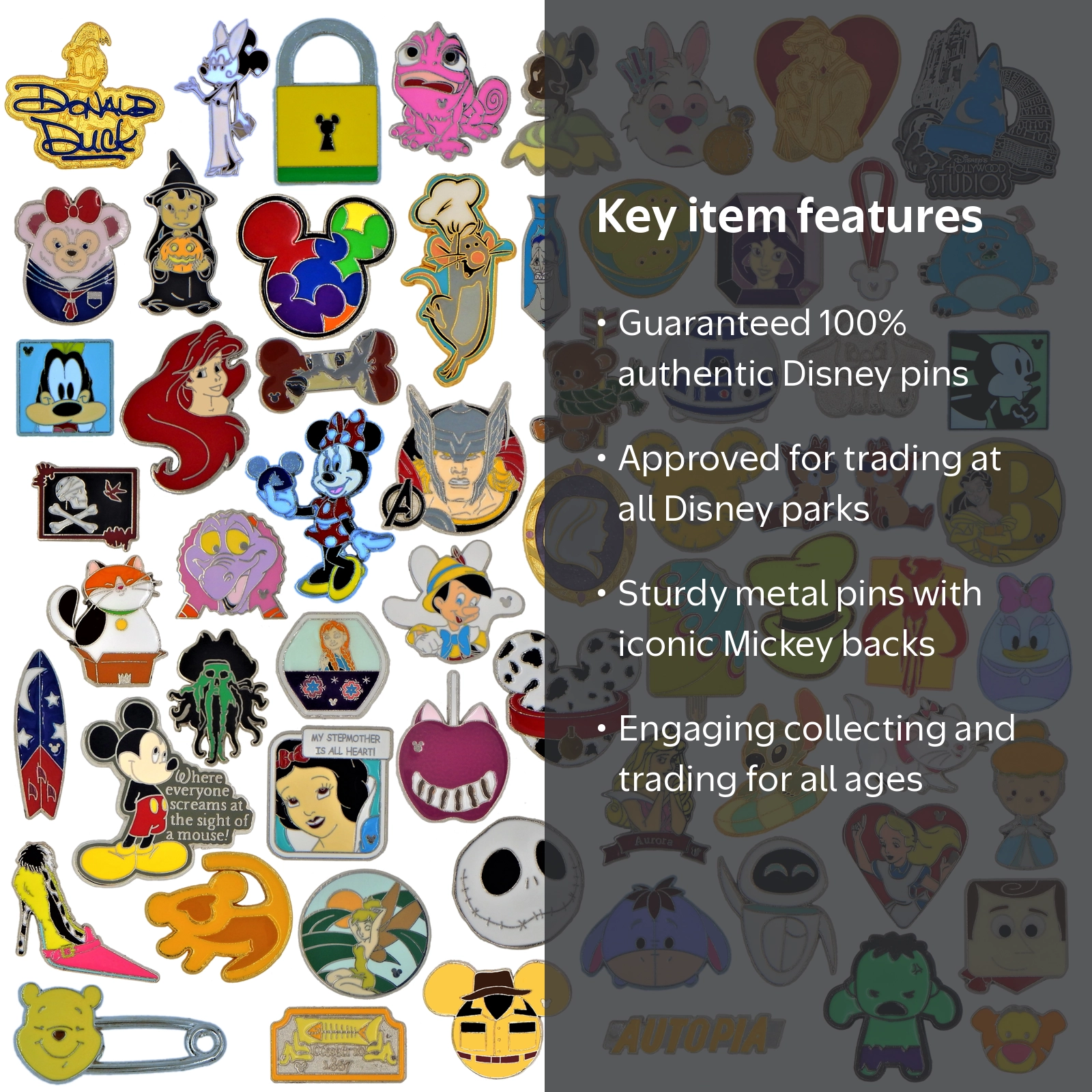 Disney Pins Assorted Lot of 30 Authentic Trading Pins with Rubber