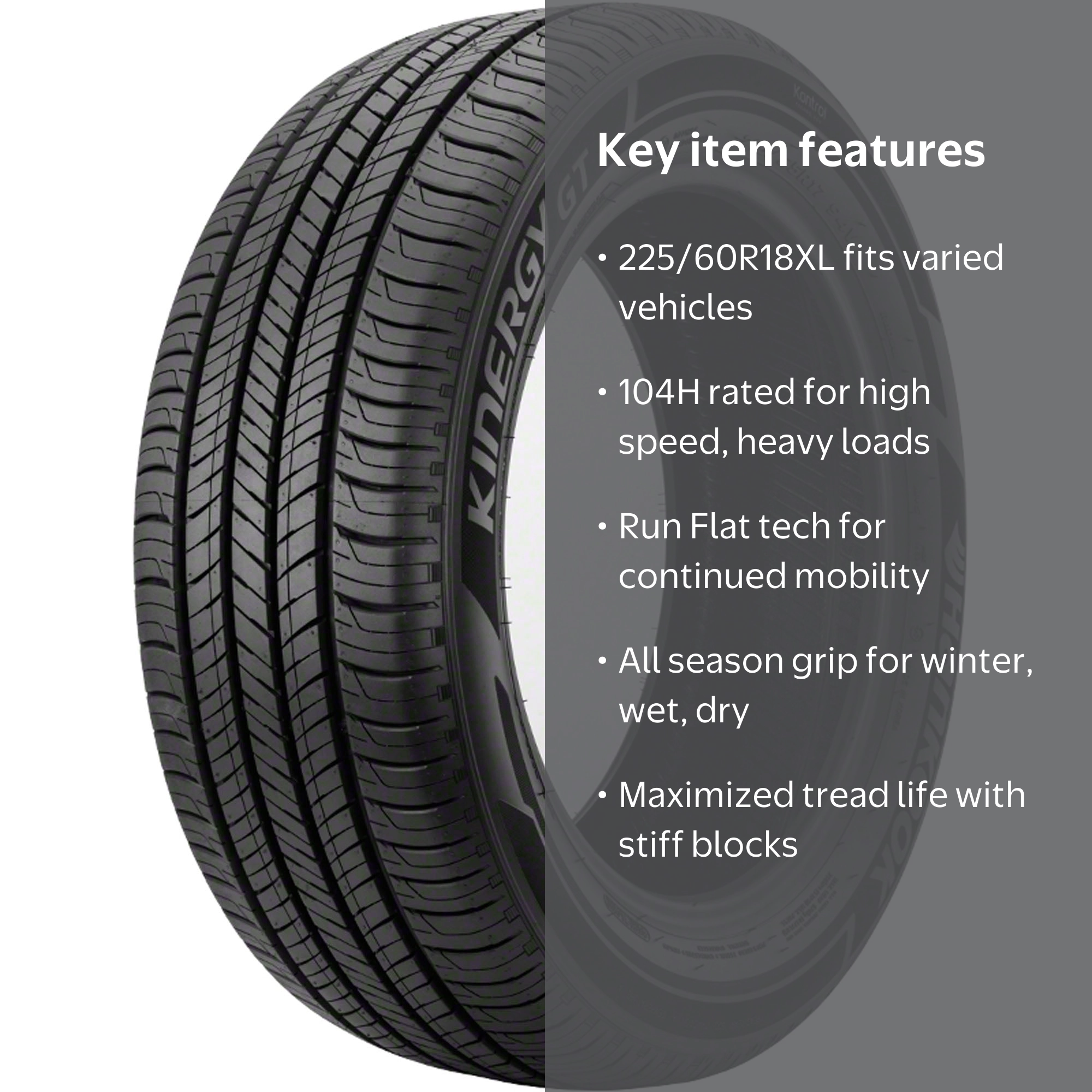 Hankook Kinergy GT H436B Run Flat *225/60R18XL 104H - Walmart.com