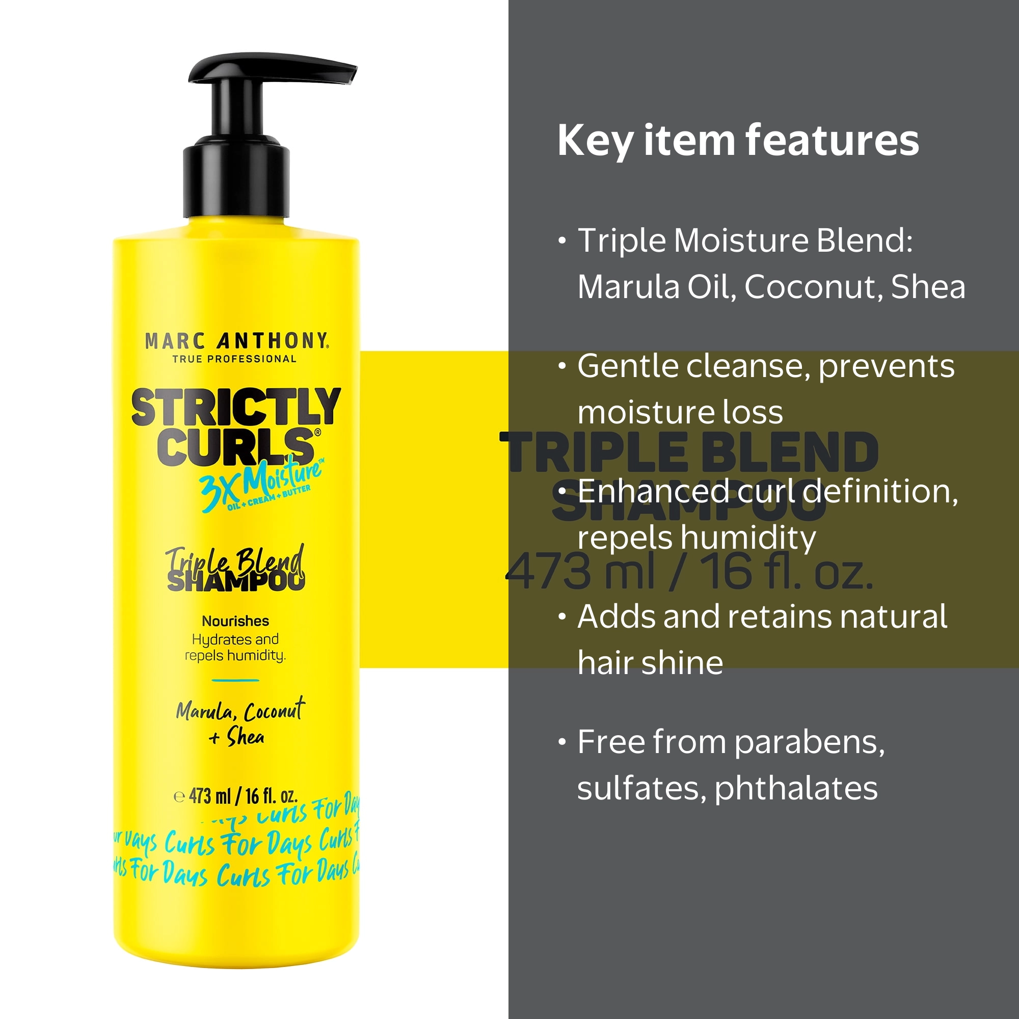 Marc Anthony STRICTLY CURLS 3x Moisture Triple Blend Shampoo, 16