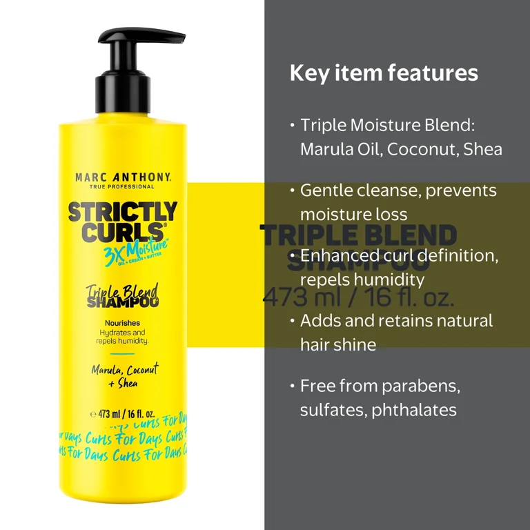 Marc Anthony STRICTLY CURLS 3x Moisture Triple Blend Shampoo, 16