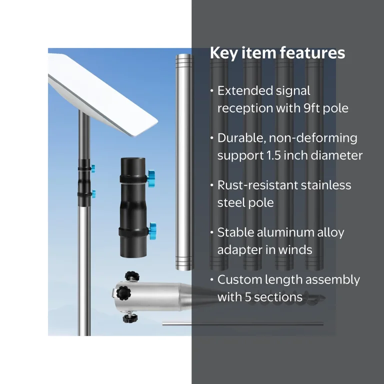 Starlink Pole Mount, 9ft Starlink Ground Pole Mount Kit Features a