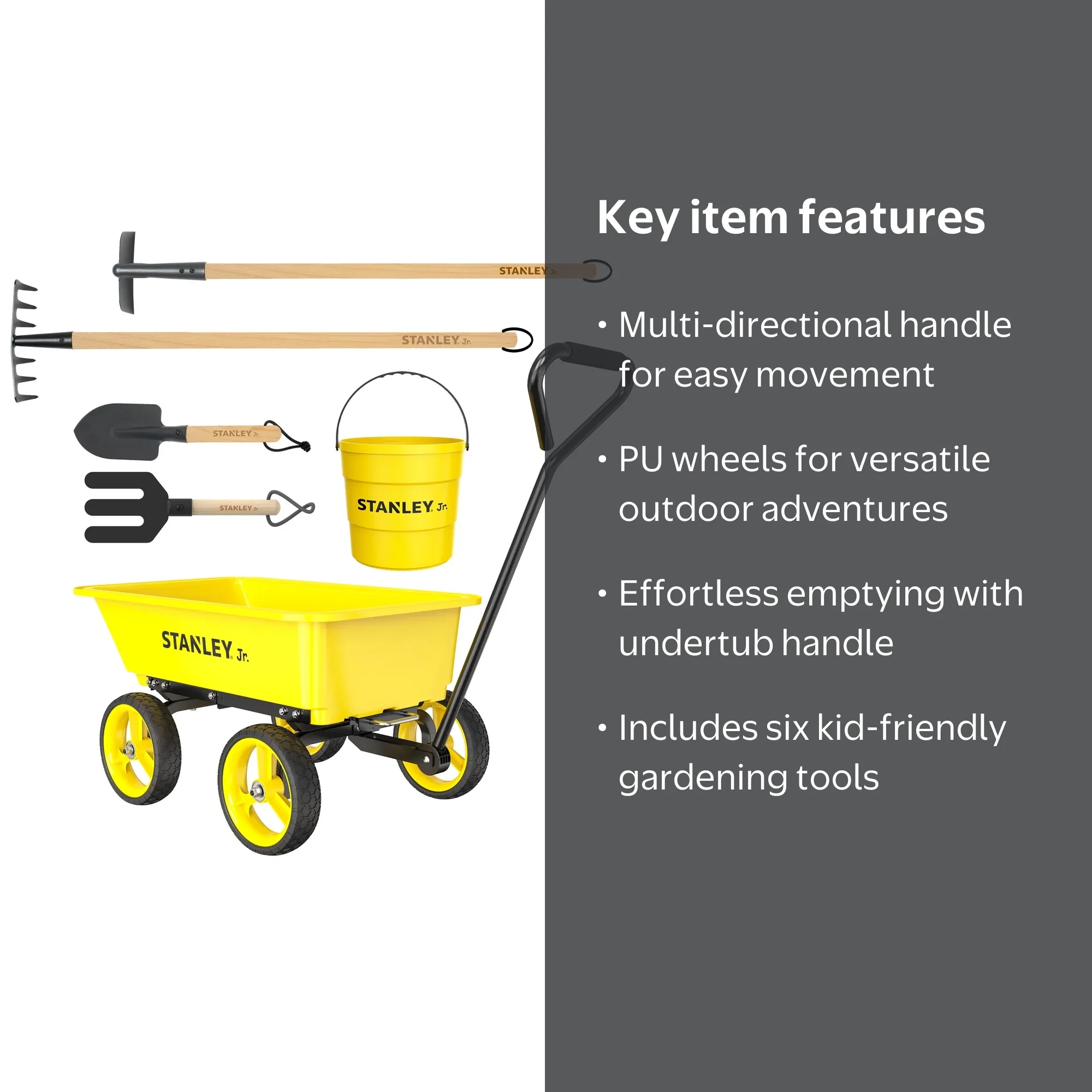 STANLEY Jr. Kids Gardening Wagon Set, Metal Frame, PU Wheels, 6