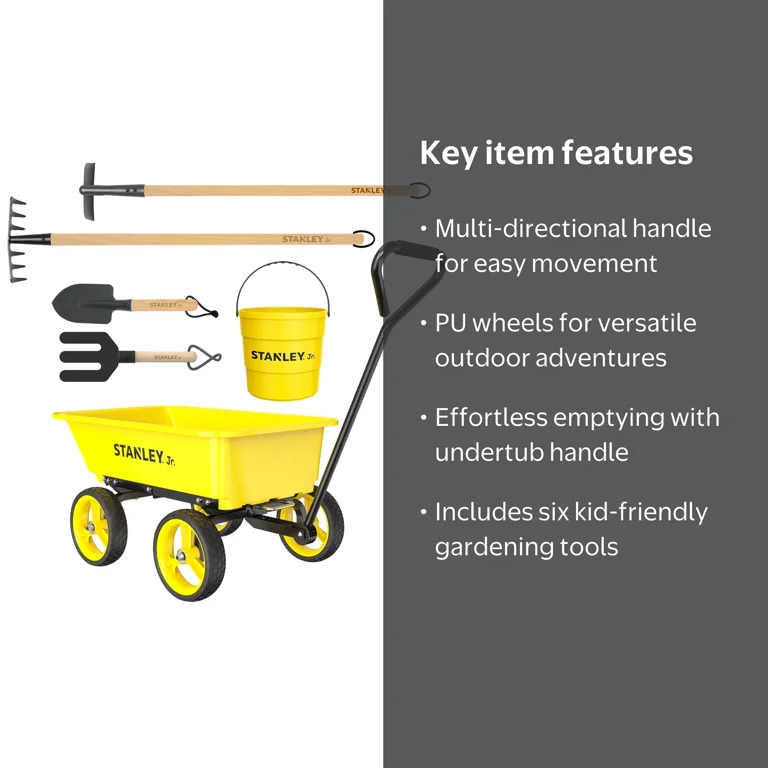 STANLEY Jr. Kids Gardening Wagon Set, Metal Frame, PU Wheels, 6