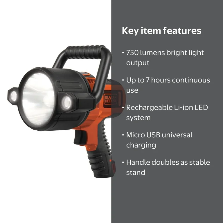 black and decker rechargeable flashlight Black+Decker White Led Bendable Work Light A built BLACK+DECKER Folding Utility Light-600 Lumen