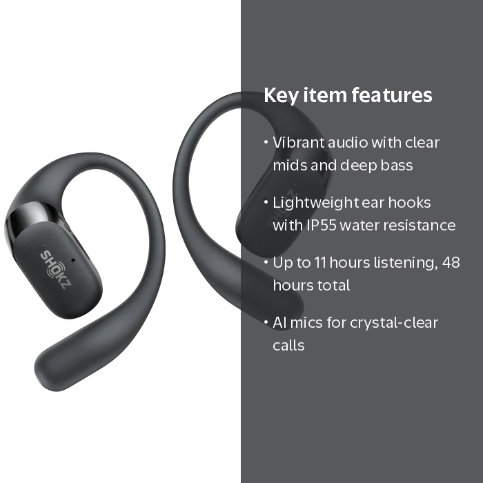 Shokz OpenFit2 Black Open-Ear True Wireless Earbuds, IP55