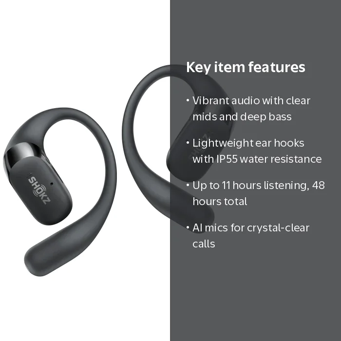 Shokz OpenFit2 Black Open-Ear True Wireless Earbuds, IP55 Shokz OpenFit2 Black Open-Ear True Wireless Earbuds, IP55