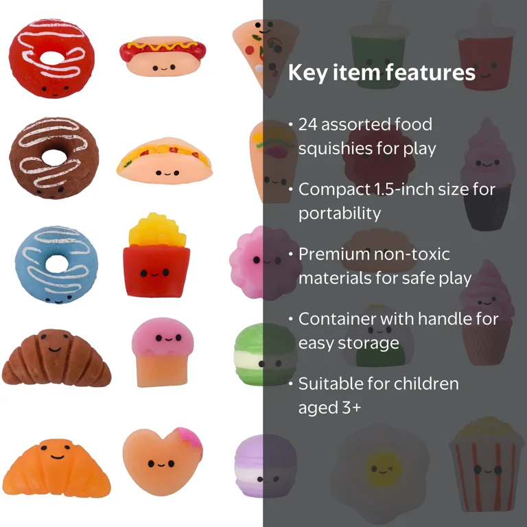 Giggle Zone Mini Food Mochi Squishies, 24 Piece Fidget Toys with