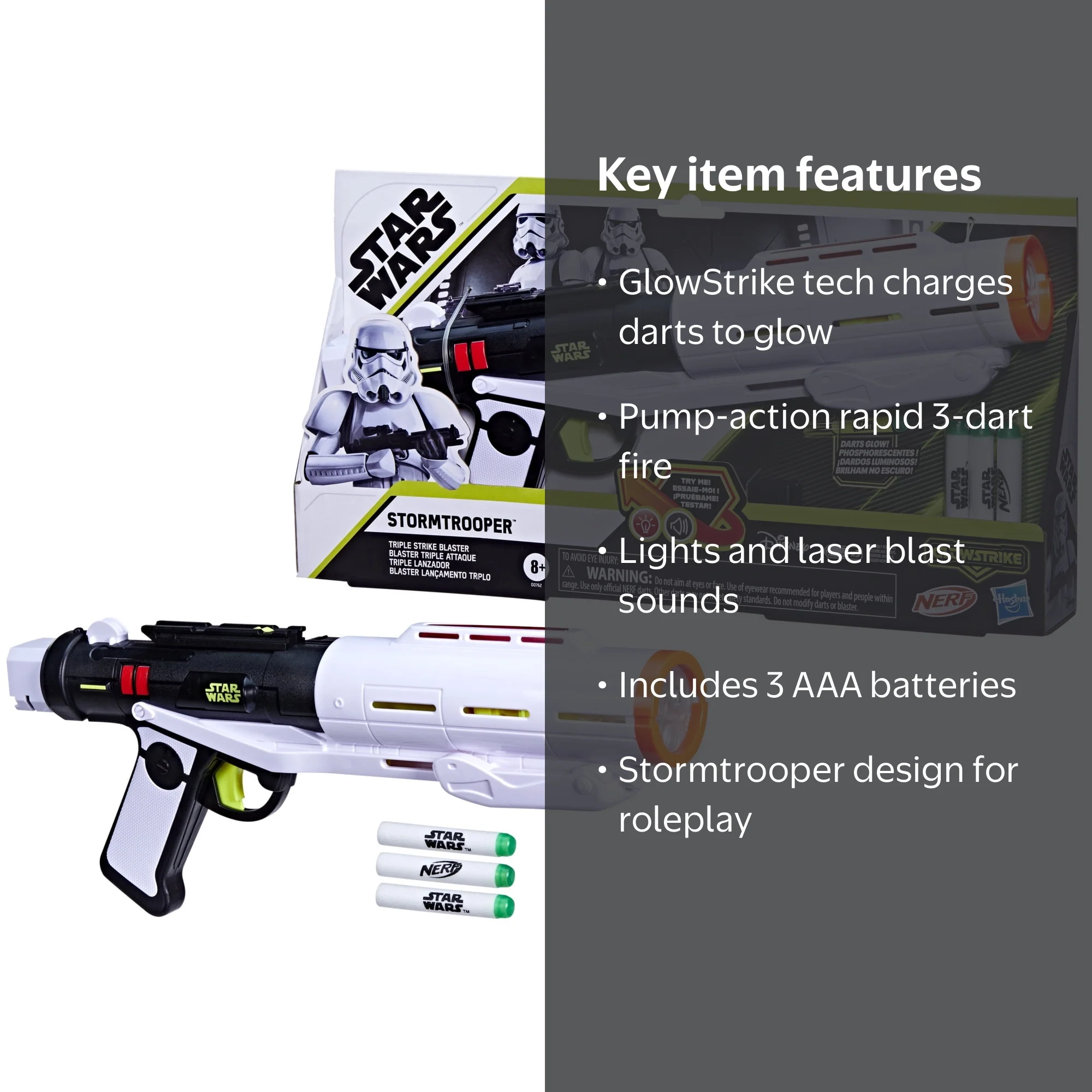 NERF GlowStrike Star Wars Stormtrooper Triple Strike Blaster, Star