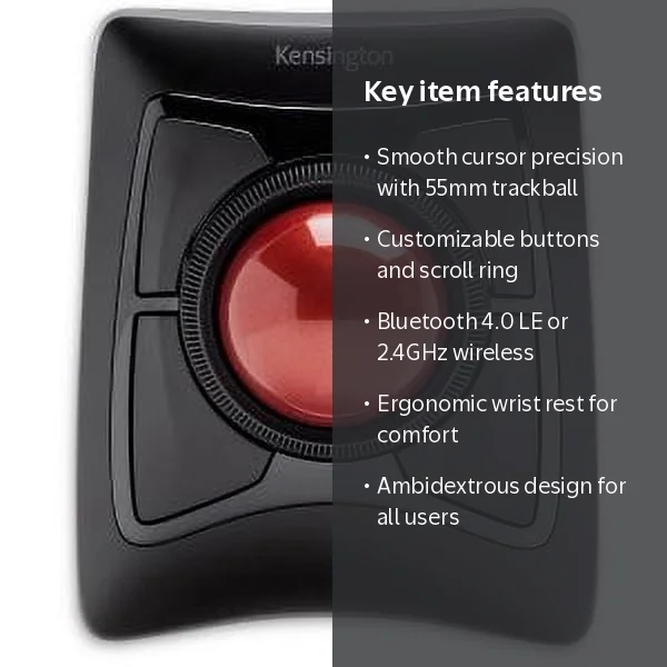 Kensington Expert Mouse Wireless Trackball, Bluetooth 4.0 LE