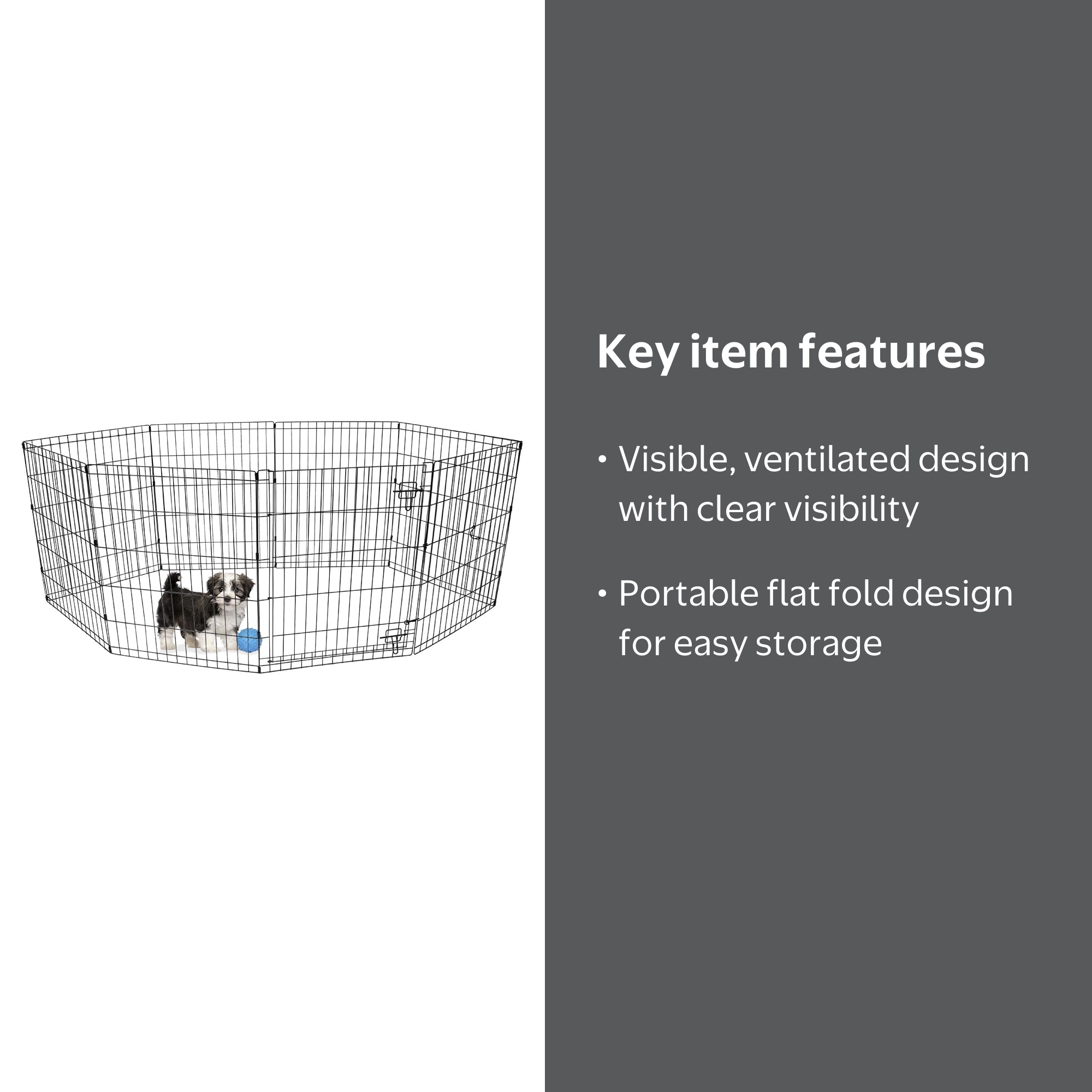 Vibrant Life Foldable 8-Panel Steel Wire Playpen for Dogs, Black